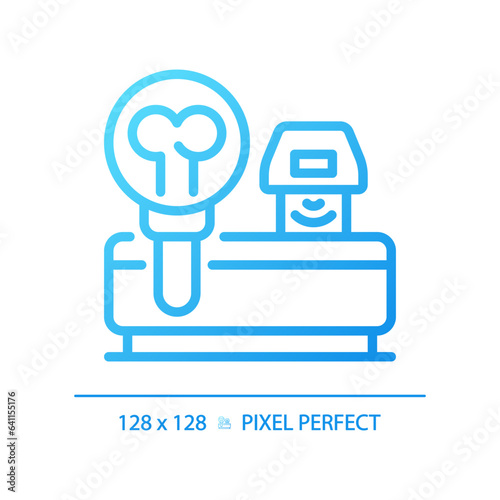 Bone densitometer pixel perfect gradient linear vector icon. Medical scan. X ray technology. Health assessment. Thin line color symbol. Modern style pictogram. Vector isolated outline drawing photo