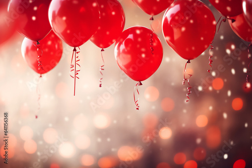red baloons, bokeh in backround, shallow depth of field,