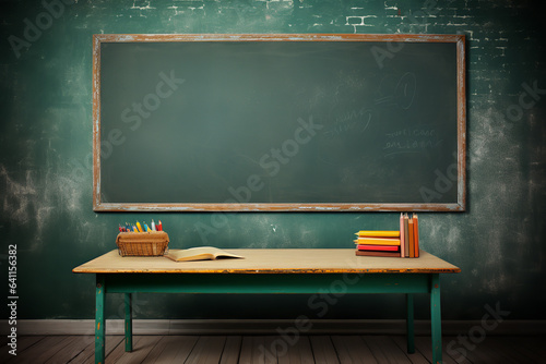 Obraz na płótnie school desk, background school class, blackboard, green w salonie