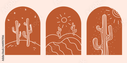 Vector hand drawn boho emblems.boho logo cactus