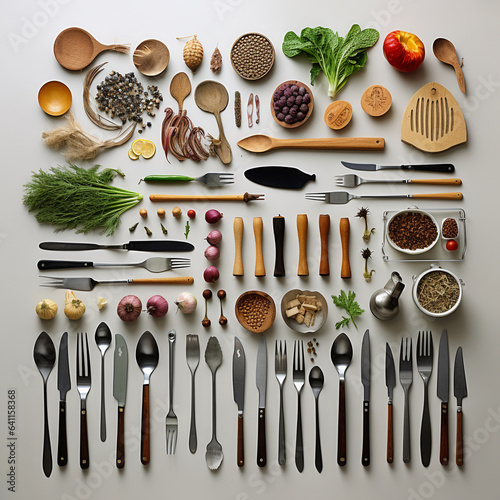 Knolling style kitchen equipment