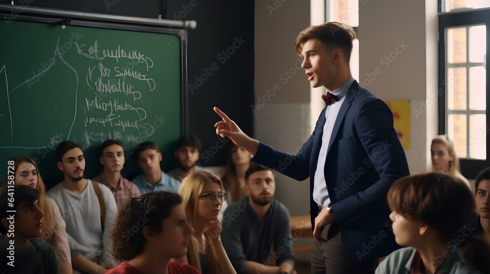Professor, teacher in the classroom with students. Professor, teacher in the classroom with students.
