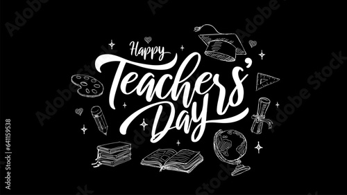 World Teachers Day Calligraphy Hand Lettering With Education Ornaments Doodle