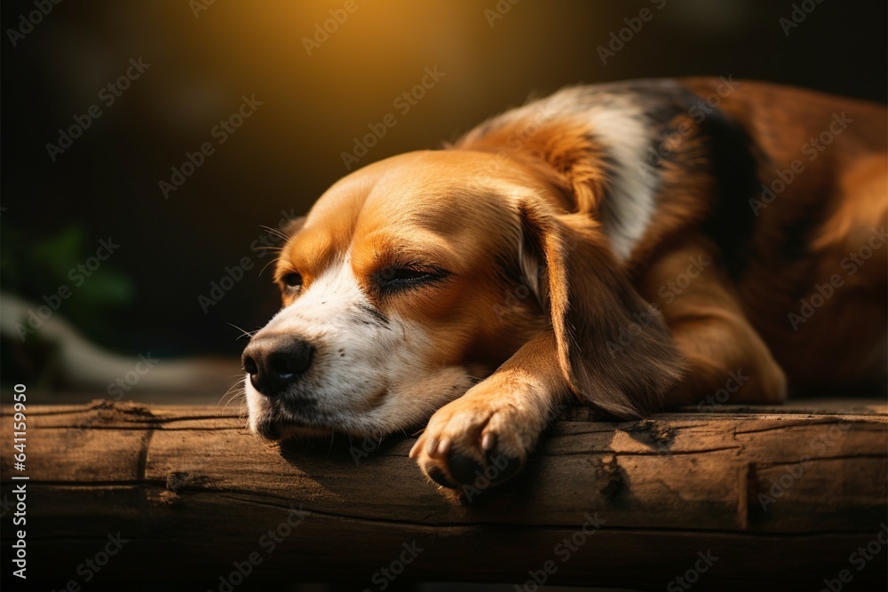 Veteran beagle finds solace, resting with head cradled on paws Veteran beagle finds solace, resting with head cradled on paws