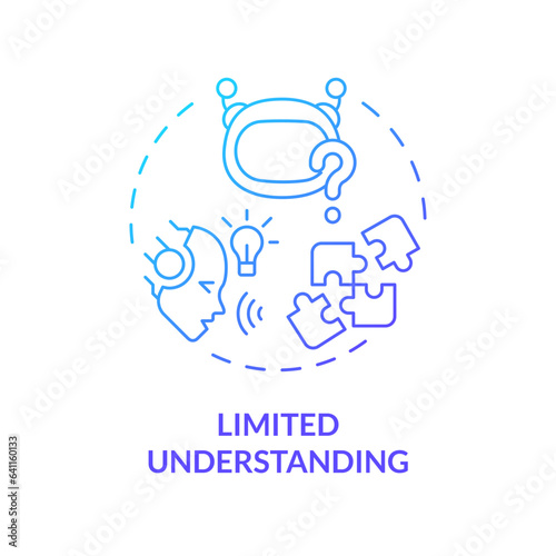 2D limited understanding thin line gradient icon concept, isolated vector, blue illustration representing voice assistant.
