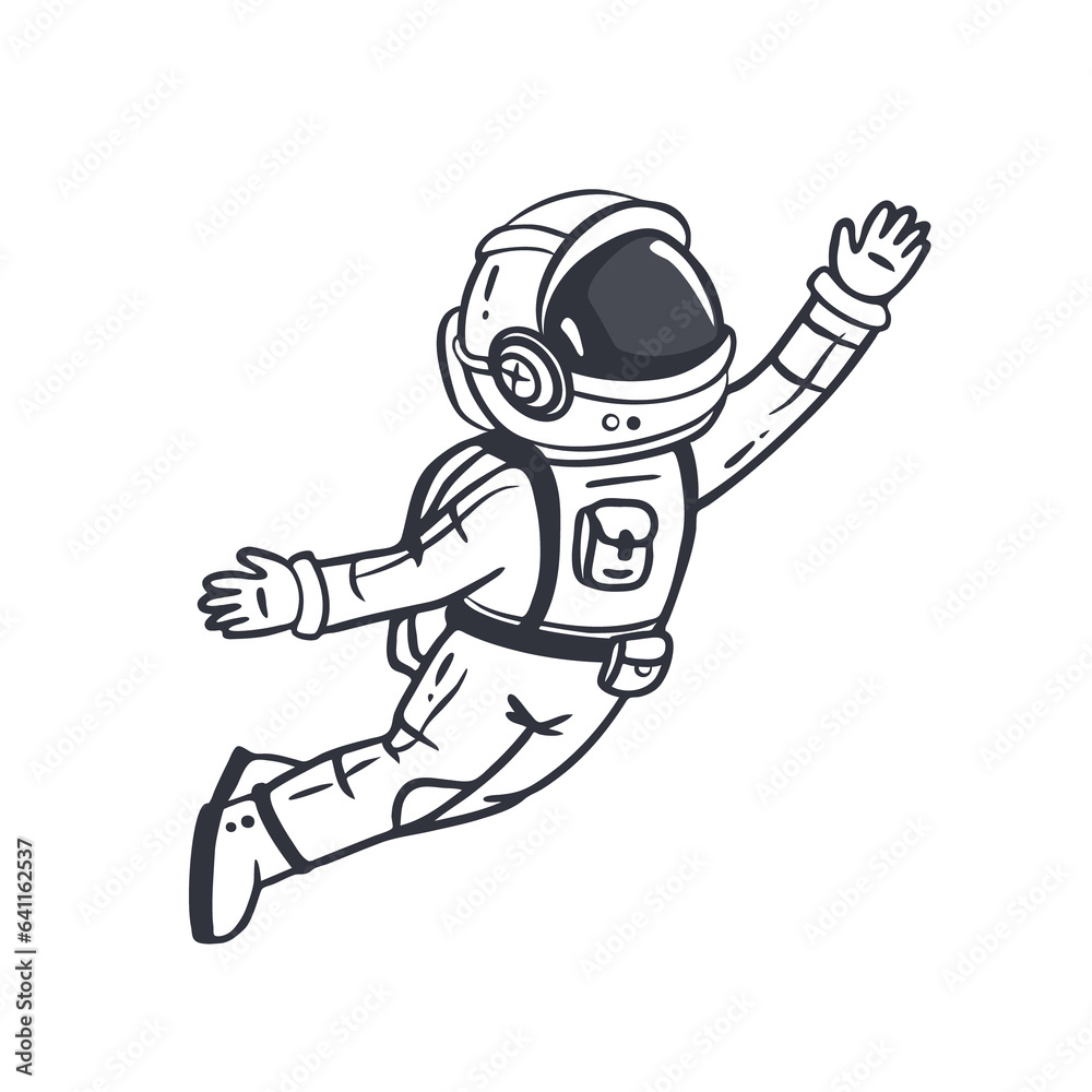 Cartoon astronaut isolated on white background. Funny cosmonaut. Doodle style.