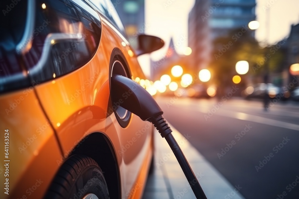 details of electric car charging on city streets. EV charging on street ...