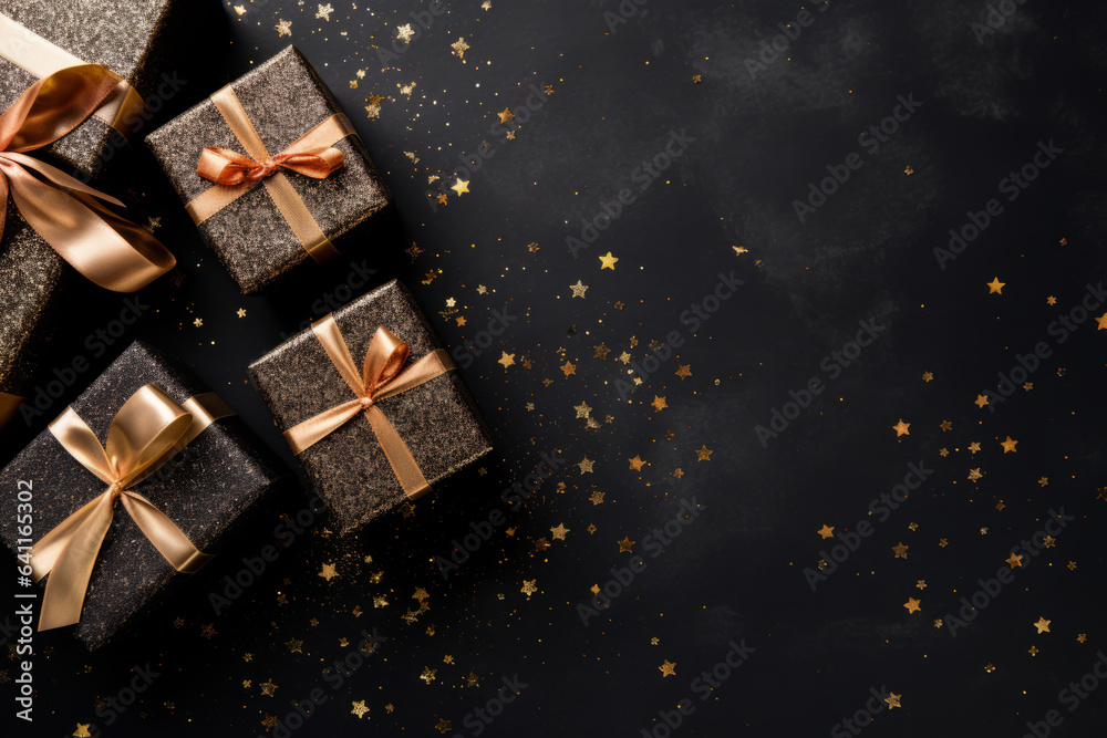 four small gift boxes on a black background four small gift boxes on a black background
