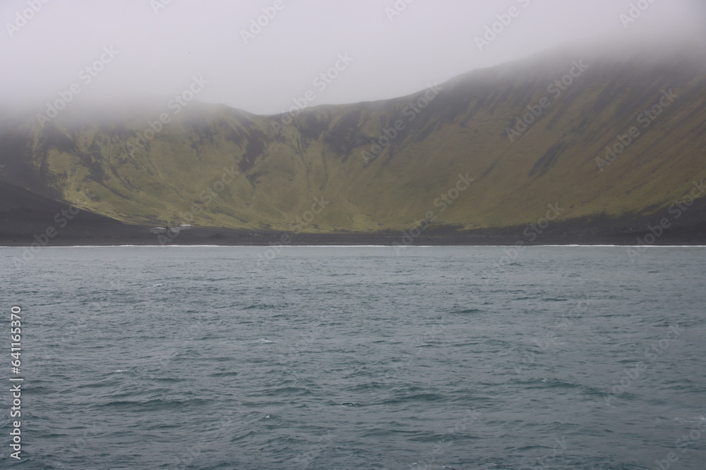 Bay on the remote Norwegian volcanic island of Jan Mayen in the Arctic Ocean.
