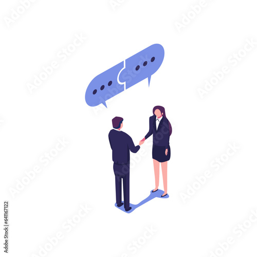 Vector illustration, flat style, businessmen discuss social networks, news, social networks, chat, dialogs, speech bubbles, thoughts puzzle vector