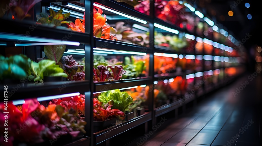 Harvest theme in vertical farming, plants grow on special shelves in optimal conditions. Harvest theme in vertical farming, plants grow on special shelves in optimal conditions.