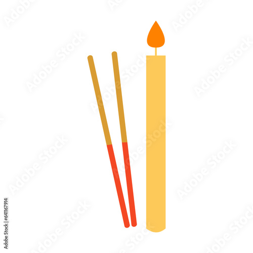 Incense sticks and candle flat illustration