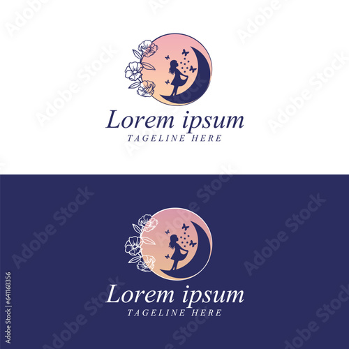 little girl on the moon logo design logo, icon, vector, design, business, symbol, company, illustration, sign, earth, concept, world, planet, element, circle, card, travel, logotype, globe, health, 