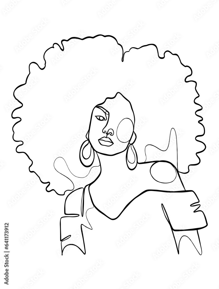 Fototapeta premium Continuous one line drawing of black afro woman. Vector illustration.