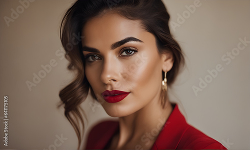 Beautiful model style woman posing for photo in red tones