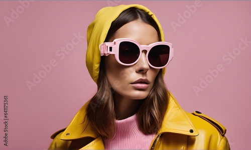 Beautiful young woman in pink tones runway fashion concept faschion fashion a beautiful young model in pink and yellow tones photo