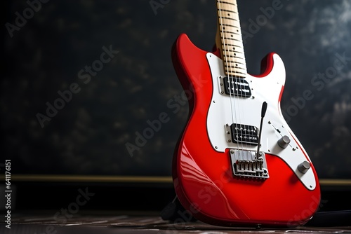 Fototapete red electric guitar on dark background