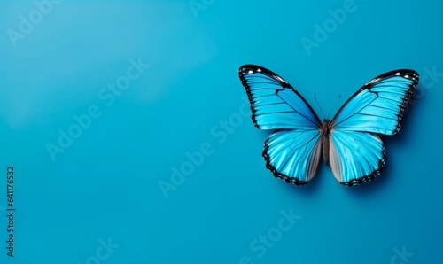 Blue butterflies on a light blue background. Copy Space. Wallpaper. 