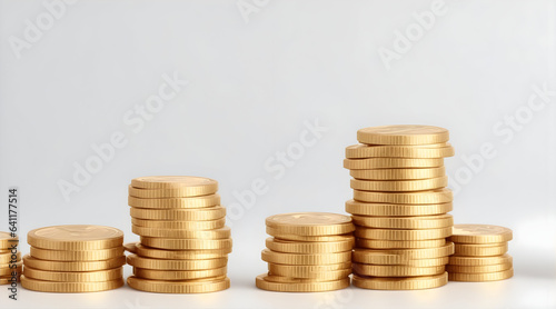 Coins Stacking with Up Arrow and Percentage Symbol - Financial Growth Concept for Banking, Investment, Mortgage, and Business Dividends