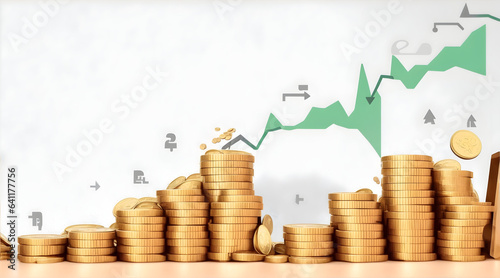 Coins Stacking with Up Arrow and Percentage Symbol - Financial Growth Concept for Banking, Investment, Mortgage, and Dividend
