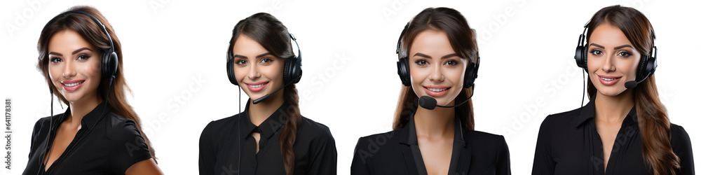 Image of an attractive optimistic woman communicating with customers in telemarketing isolated on a transparent background Image of an attractive optimistic woman communicating with customers in telemarketing isolated on a transparent background