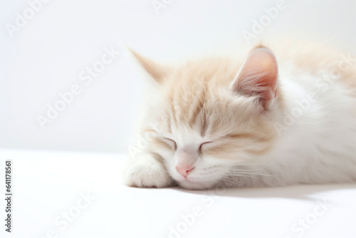 Adorable cat sleeping with white background