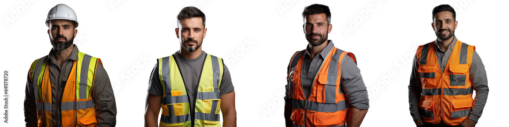 Engineer in reflective vest at construction site against transparent background Engineer in reflective vest at construction site against transparent background