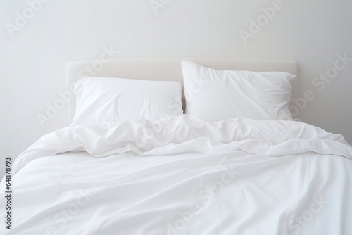 Minimalist photo of white bed with pillows