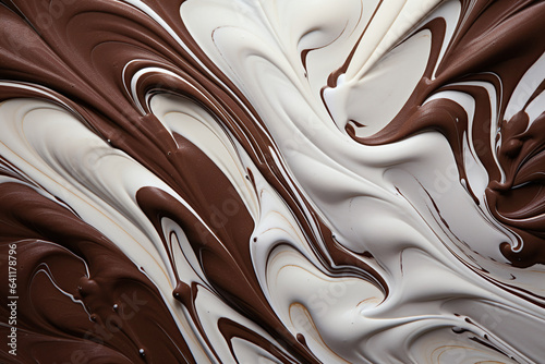 Melted chocolate swirl with milk chocolate and white chocolate