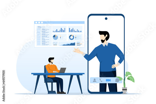 business team group conference meeting concept working for project planning and brainstorming  analysis  business people and monitoring marketing report chart dashboard monitor. vector illustration.
