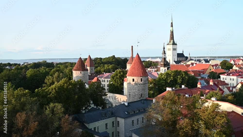 Tallinn, Estonia - August 29, 2023: View to Tallinn old town from Patkuli viewing platform Tallinn, Estonia - August 29, 2023: View to Tallinn old town from Patkuli viewing platform