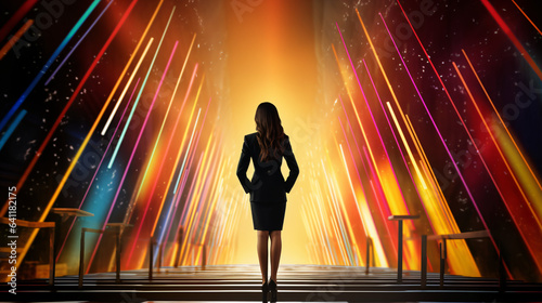 Fényképezés Conceptual image of businesswoman silhouette on brig