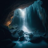 Eternal Flow: Mystical Waterfall's Timeless Beauty, Generative AI