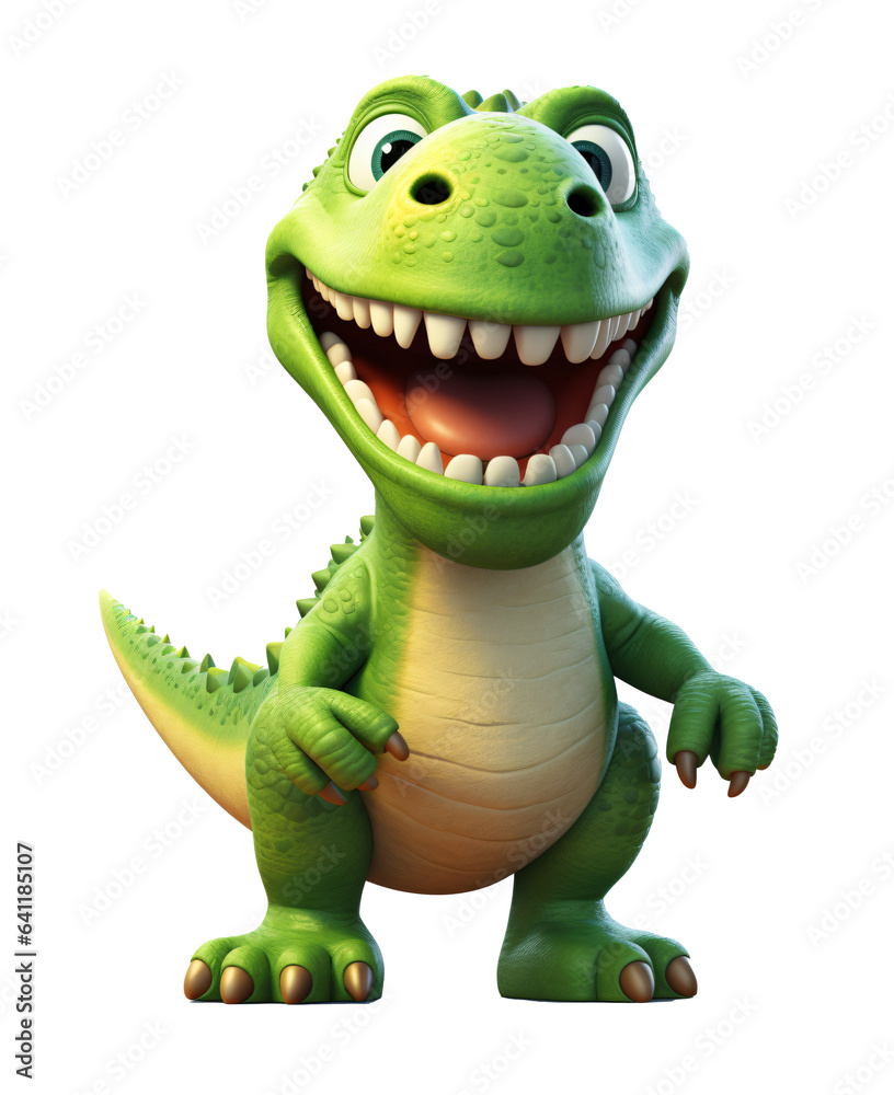 Fototapeta premium green dinosaur child is happy isolated on transparent background