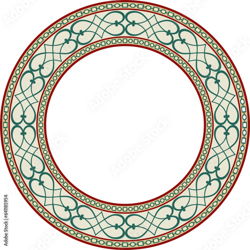 Vector colored round classical ornament of the renaissance era. Circle, ring european border, revival style frame..