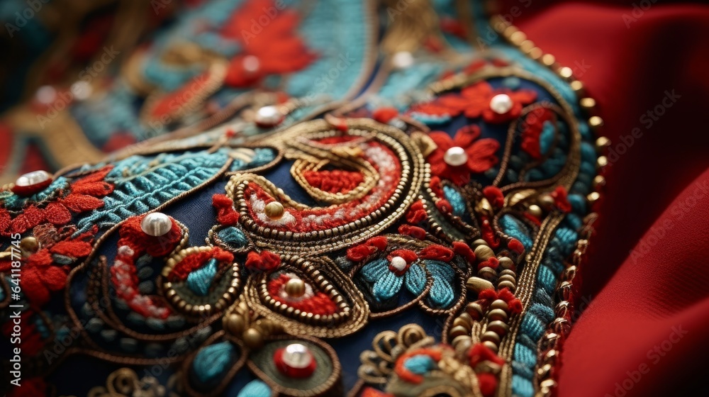 Exquisite beading and embroidery on an ethnic fabric | generative ai