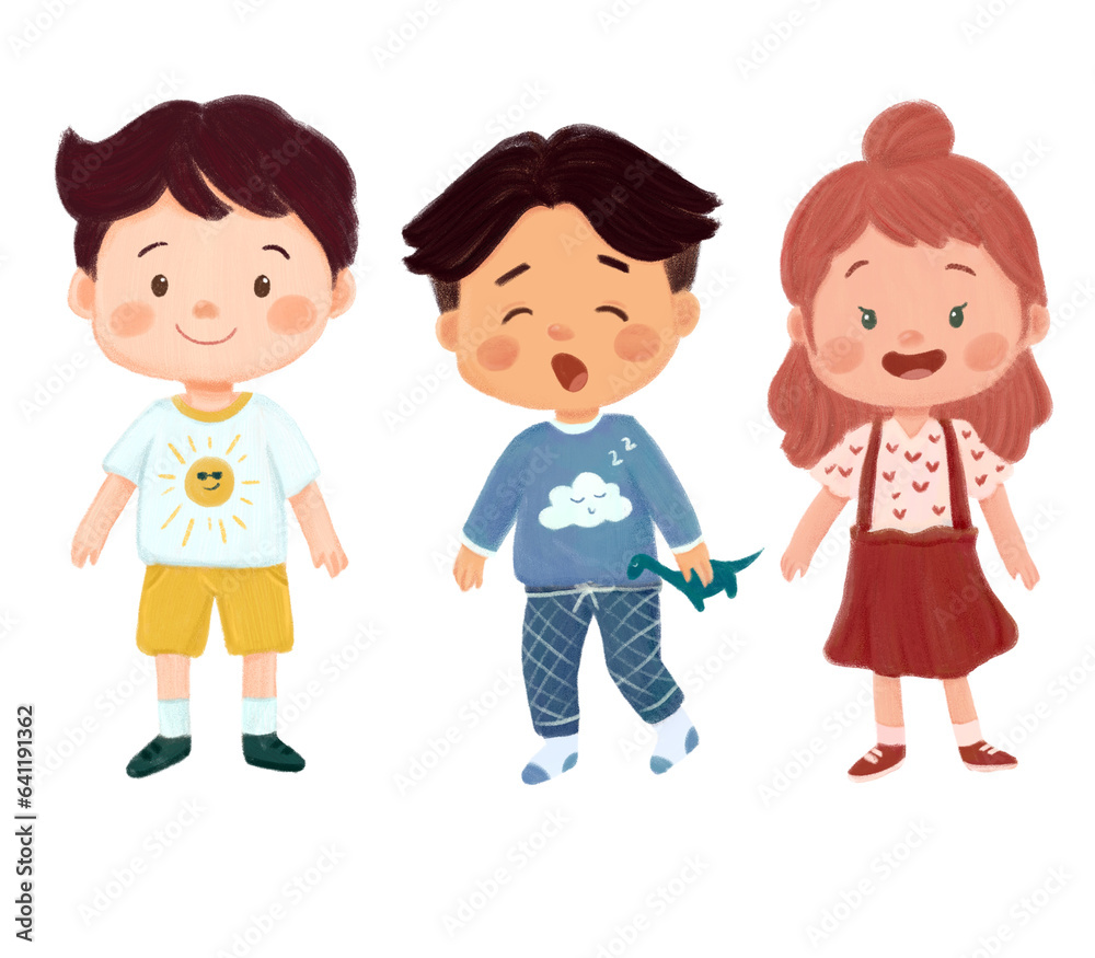 Hand-drawn illustration of children, toddlers, boys and girls for nursery, t-shirt design, character design, stationary, cards Hand-drawn illustration of children, toddlers, boys and girls for nursery, t-shirt design, character design, stationary, cards