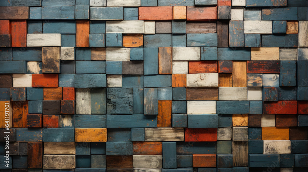 background of blue, white and orange wooden blocks