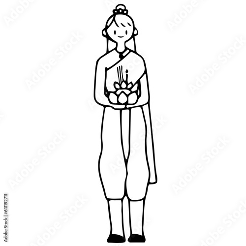 Thai female holding krathong cartoon illustration