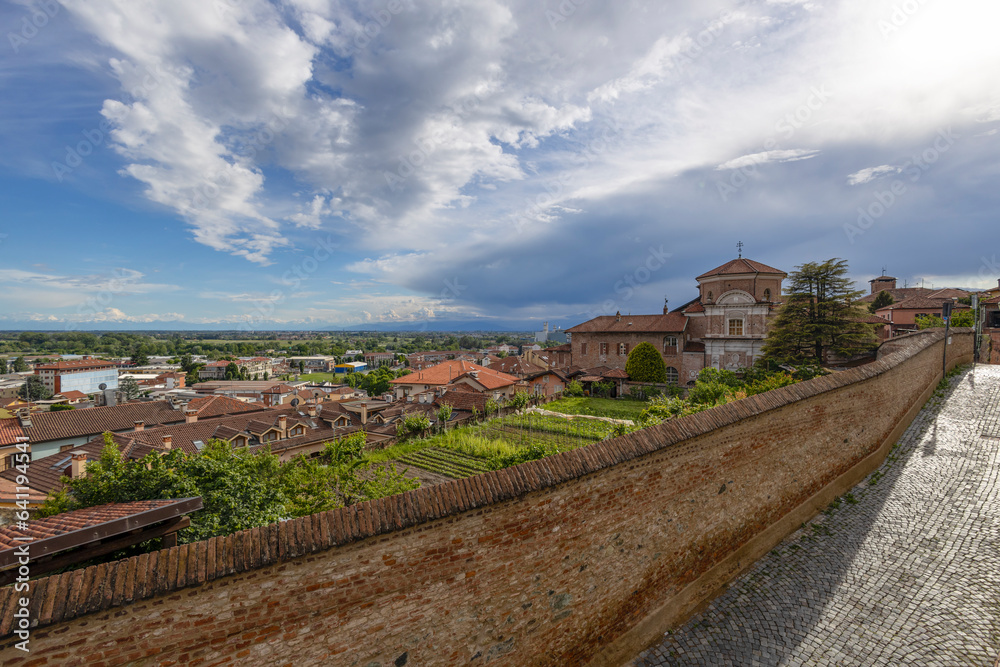 Panoramic view of the town of Moncalieri, province of Turin, Piedmont, Italy