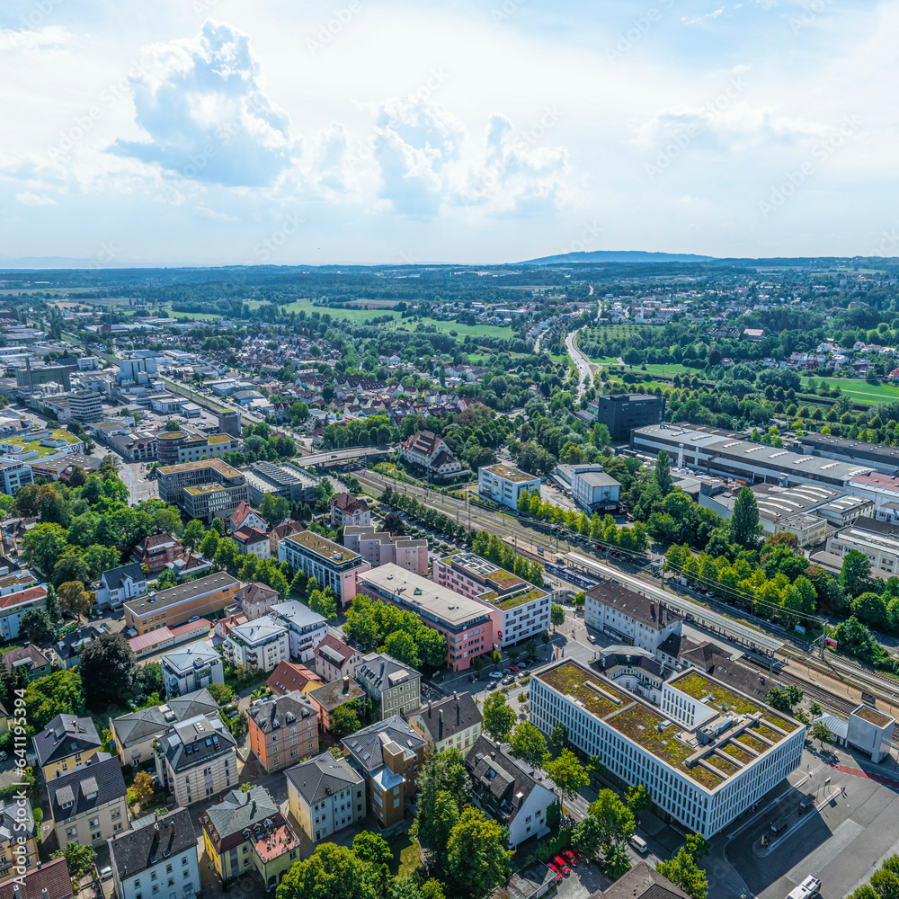 Die ehemalige Reichsstadt Ravensburg von oben, Blick auf die Region um den Bahnhof
