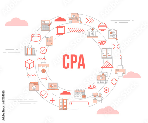 cpa certified public accountant concept with icon set template banner and circle round shape