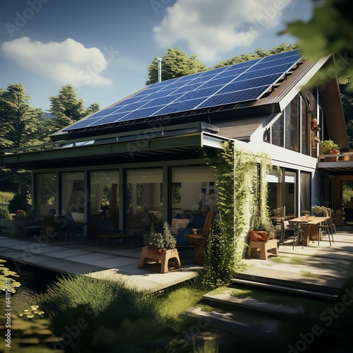 a modern new house, futuristic real estate, solar power station