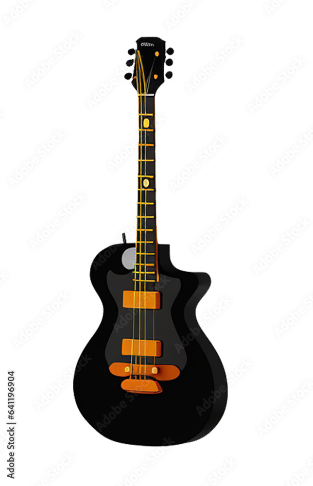 Guitar 3d icon, musical instrument cartoon, musical instrument for party and concert, singer and musician