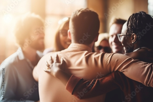 Supportive Friends Gathered Around, psychological support, bokeh  