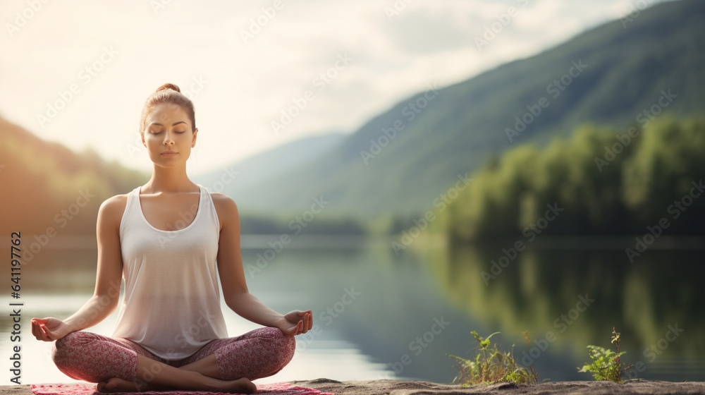 Fototapeta premium Relaxation and Breathing Exercise, psychological support, with copy space 