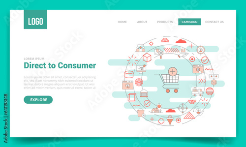 d2c direct to consumer concept with circle icon for website template or landing page homepage