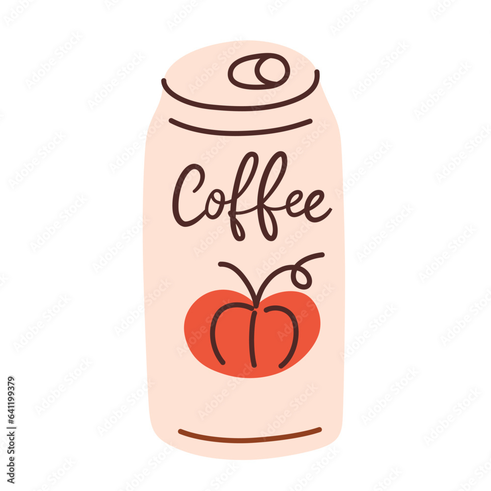 Canned coffee icon, vector doodle illustration of cold brew, trendy