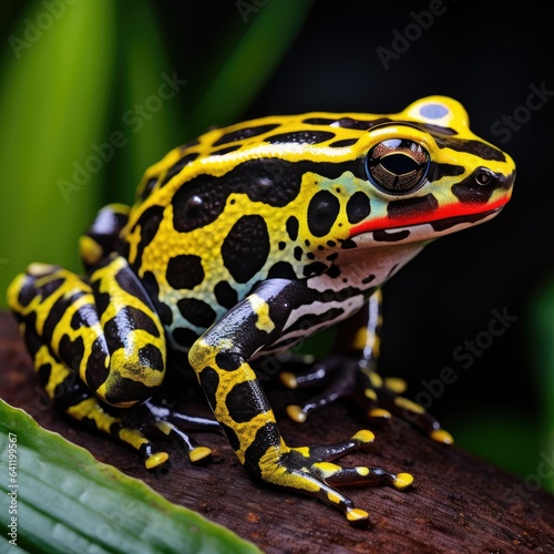 colorful black and yellow frog