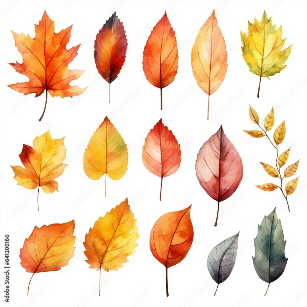 Autumn leaves watercolor set. Created with Generative AI technology
Autumn leaves watercolor set. Created with Generative AI technology